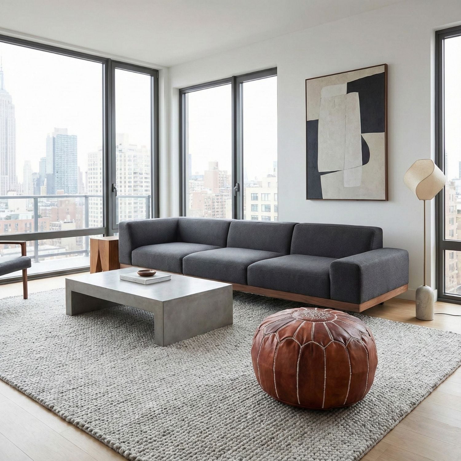 Authentic Moroccan Leather Pouf - Chocolate - Benisouk