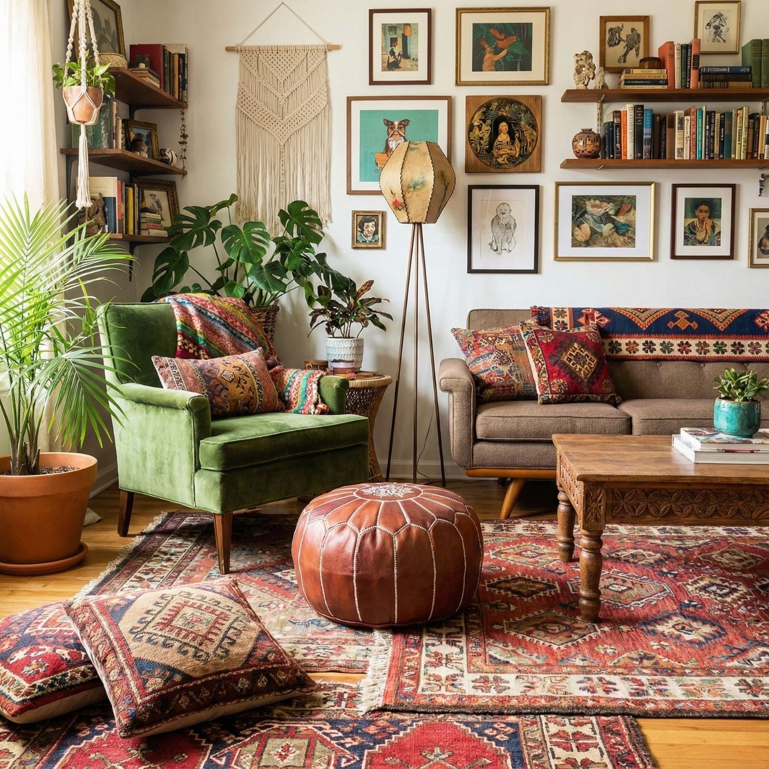 Authentic Moroccan Leather Pouf - Chocolate - Benisouk