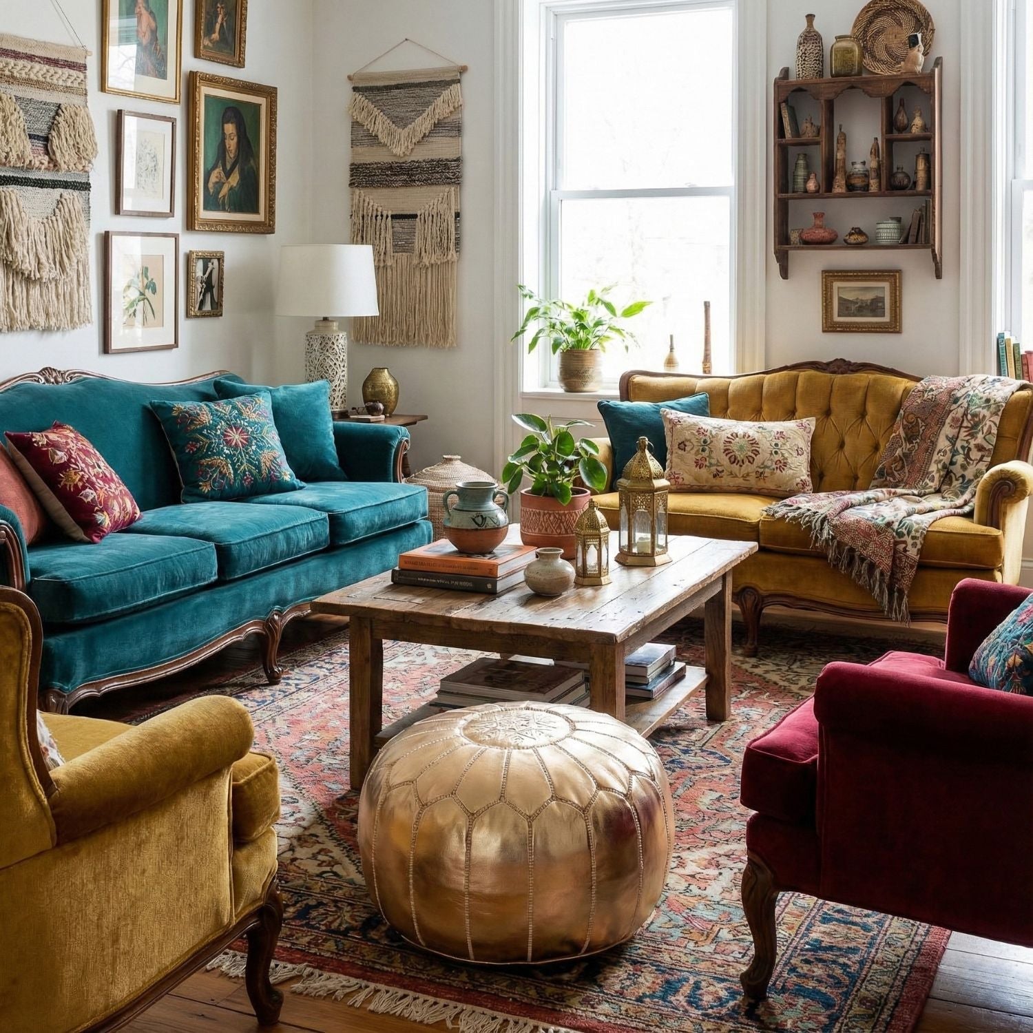 Authentic Moroccan Leather Pouf - Gold - Benisouk