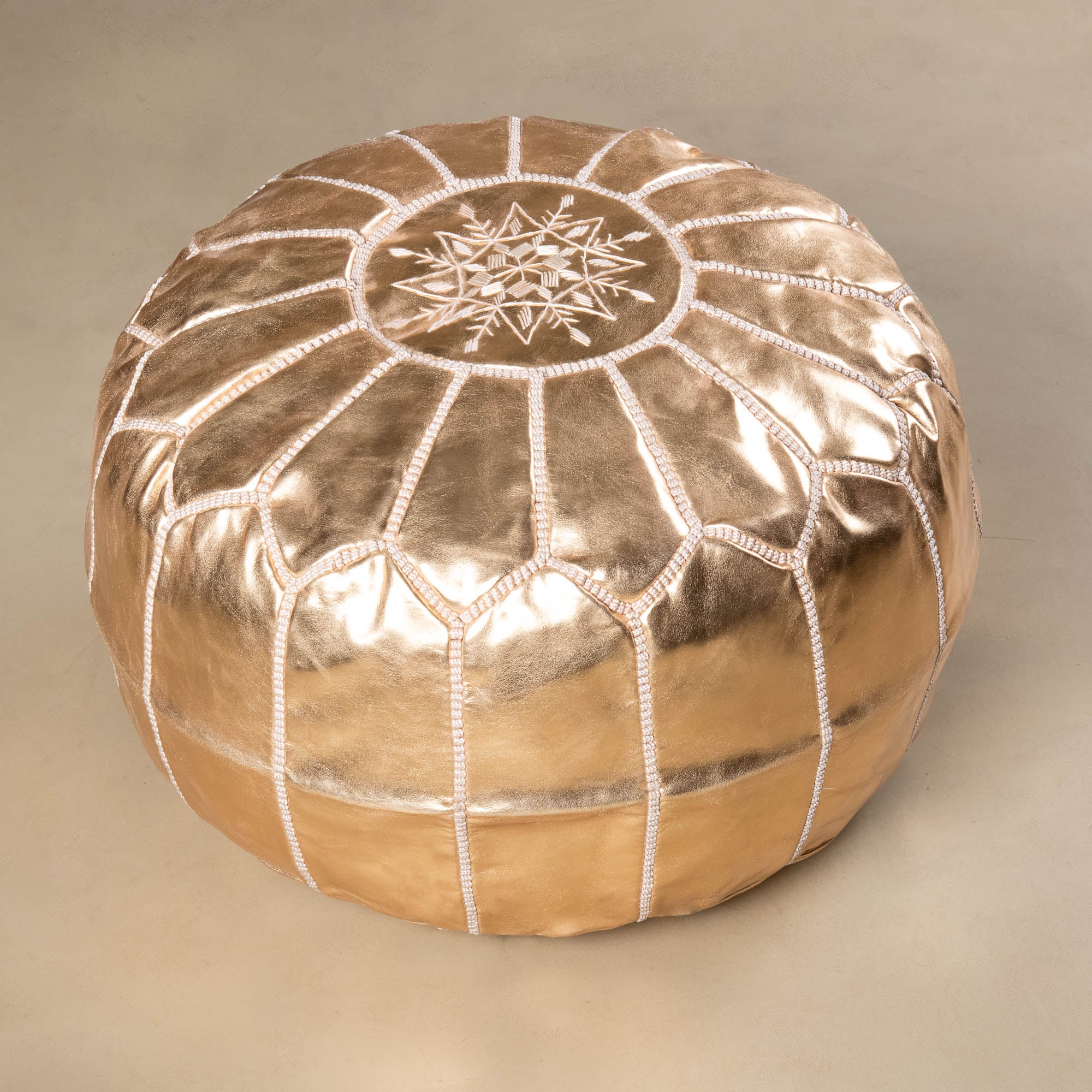Authentic Moroccan Leather Pouf - Gold - Benisouk