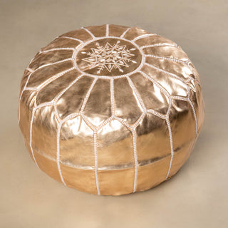 Authentic Moroccan Leather Pouf - Gold - Benisouk