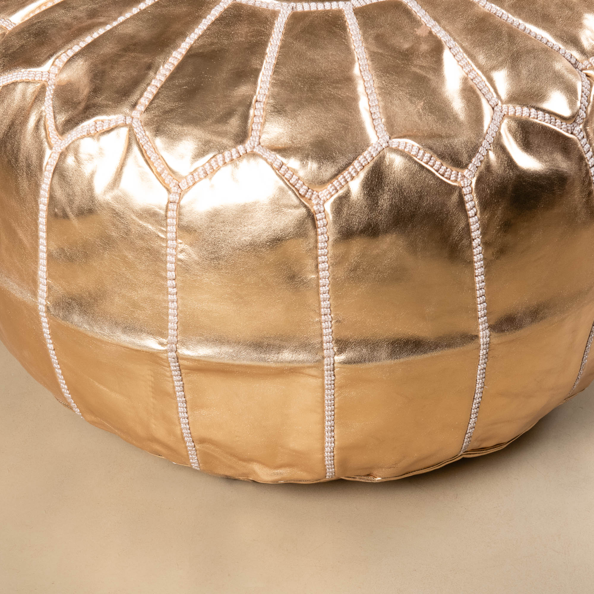 Authentic Moroccan Leather Pouf - Gold - Benisouk