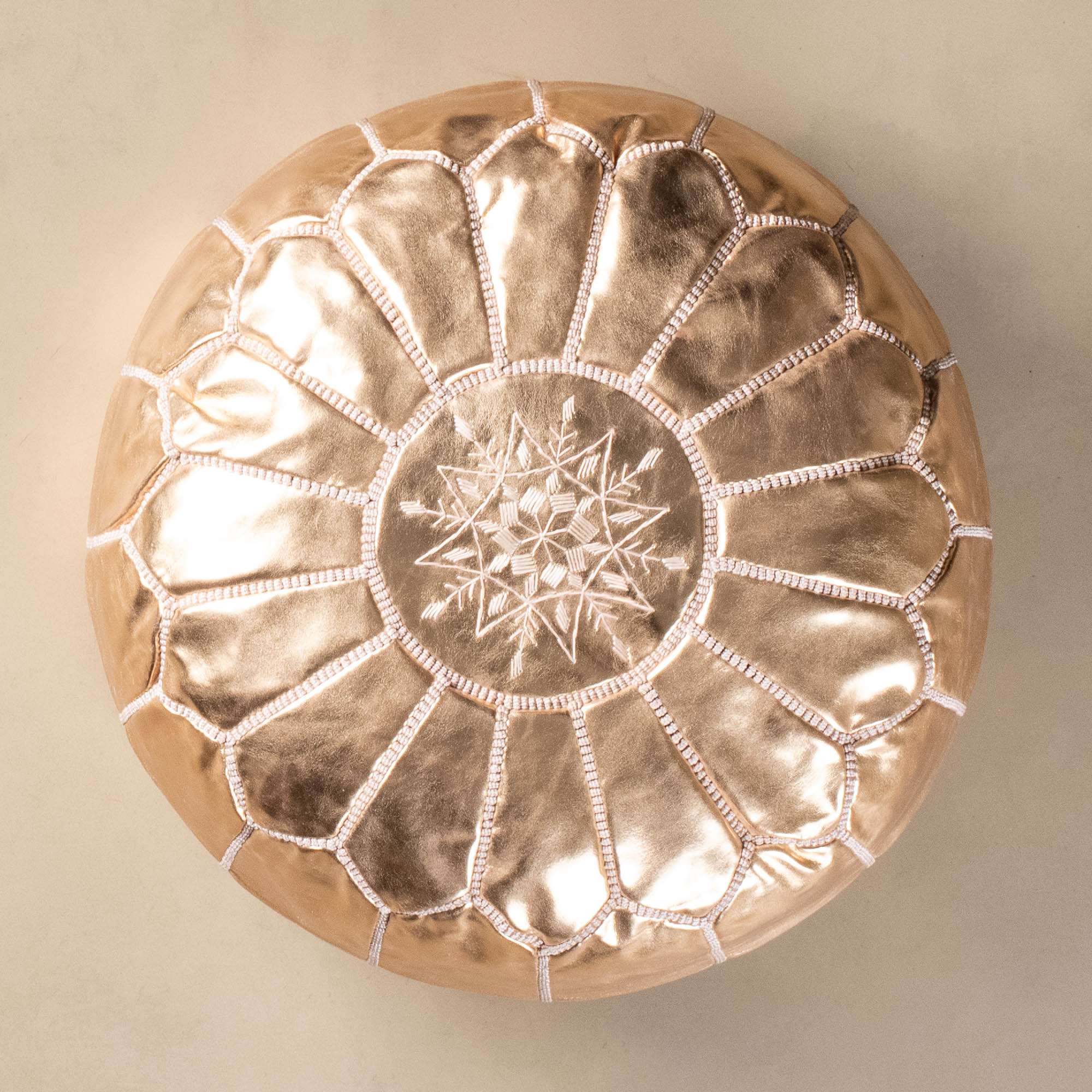 Authentic Moroccan Leather Pouf - Gold - Benisouk