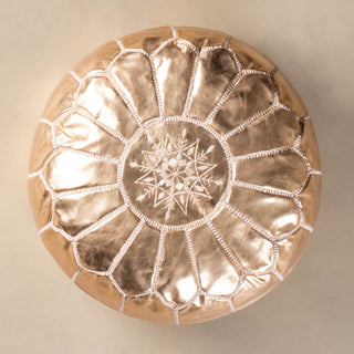 Authentic Moroccan Leather Pouf - Gold - Benisouk