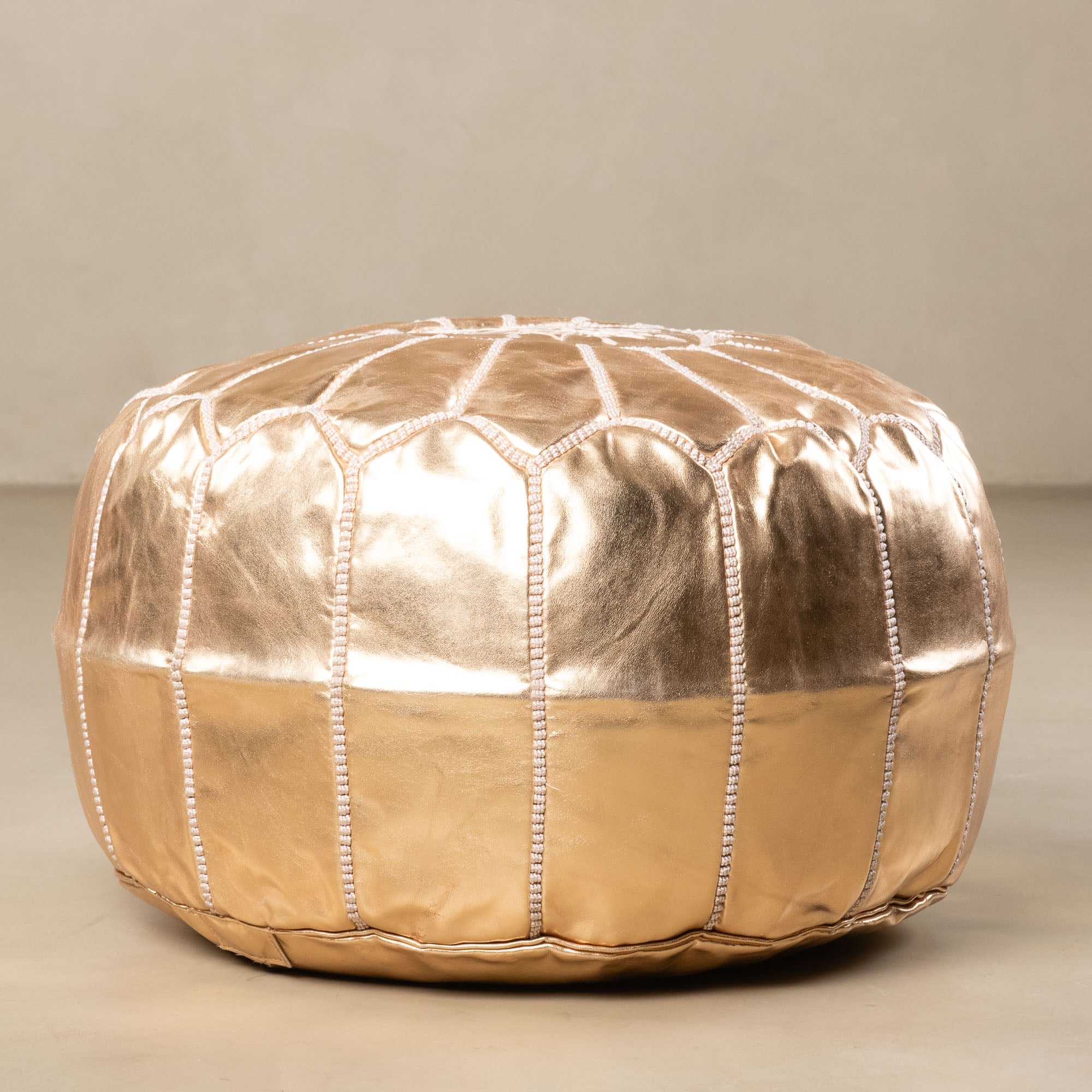 Authentic Moroccan Leather Pouf - Gold - Benisouk