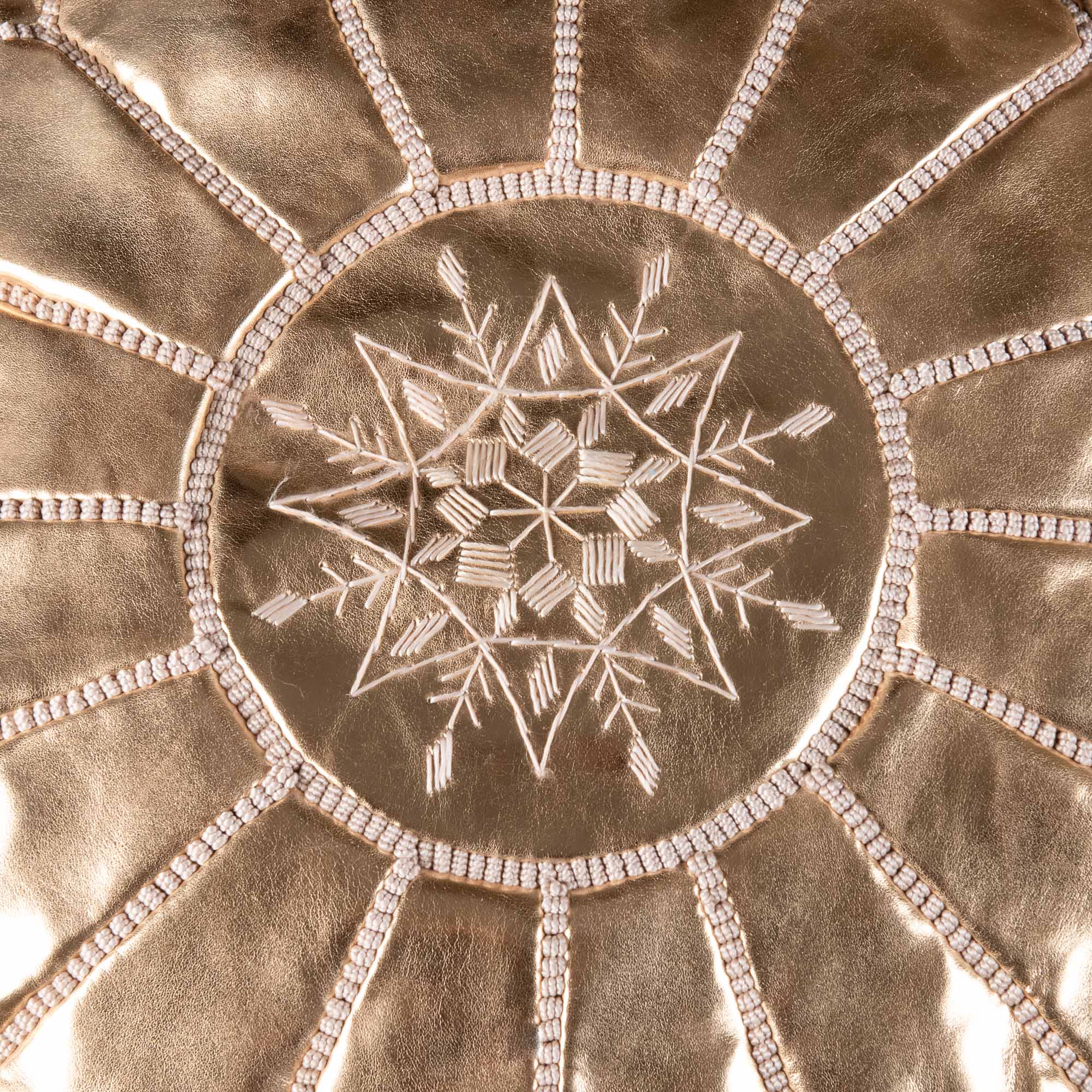 Authentic Moroccan Leather Pouf - Gold - Benisouk