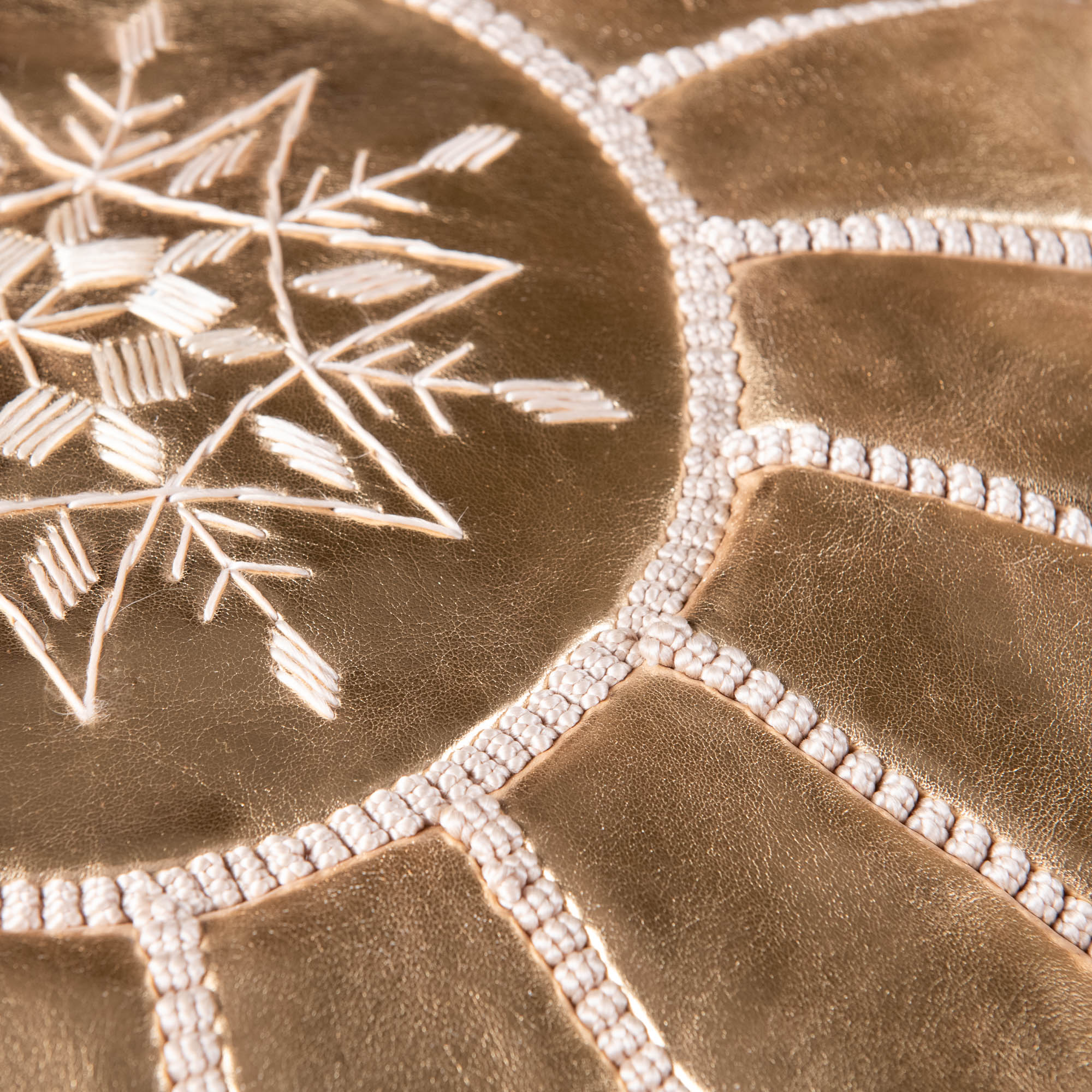 Authentic Moroccan Leather Pouf - Gold - Benisouk