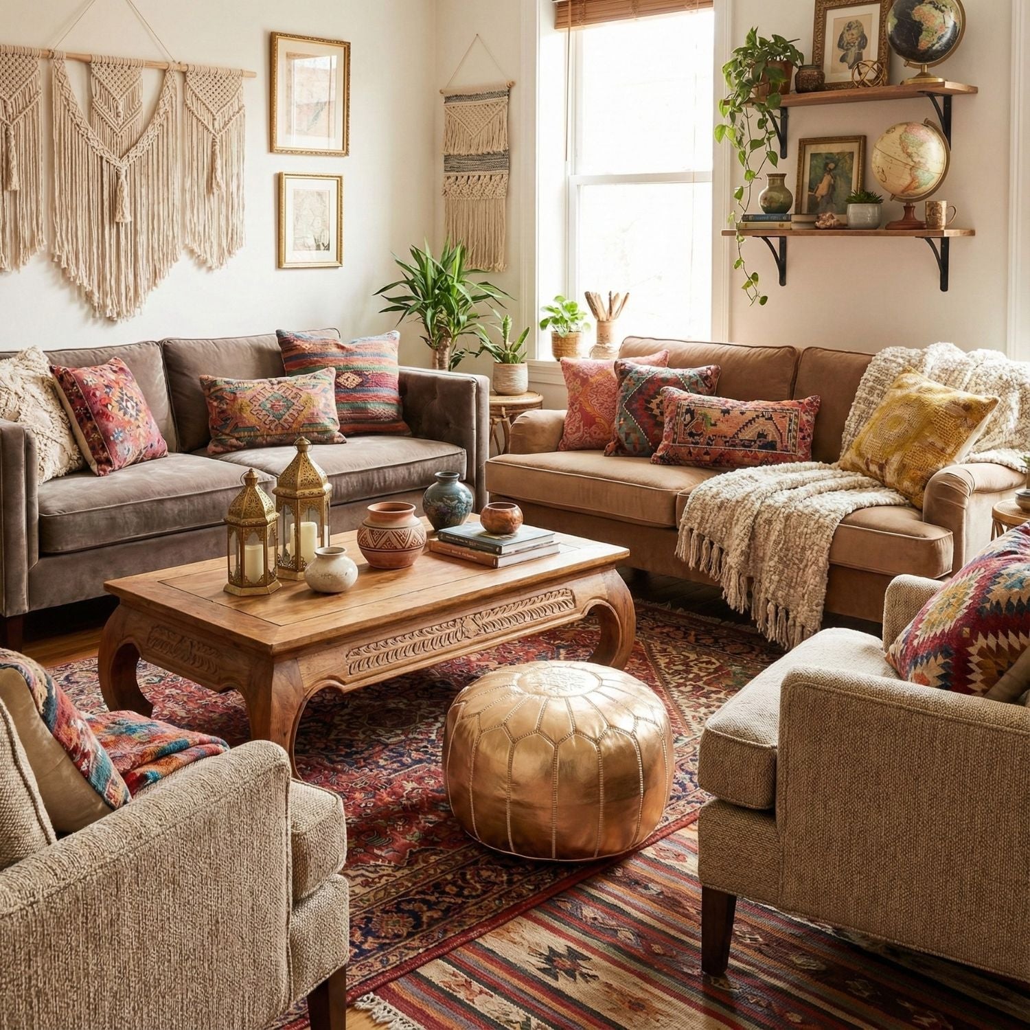 Authentic Moroccan Leather Pouf - Gold - Benisouk