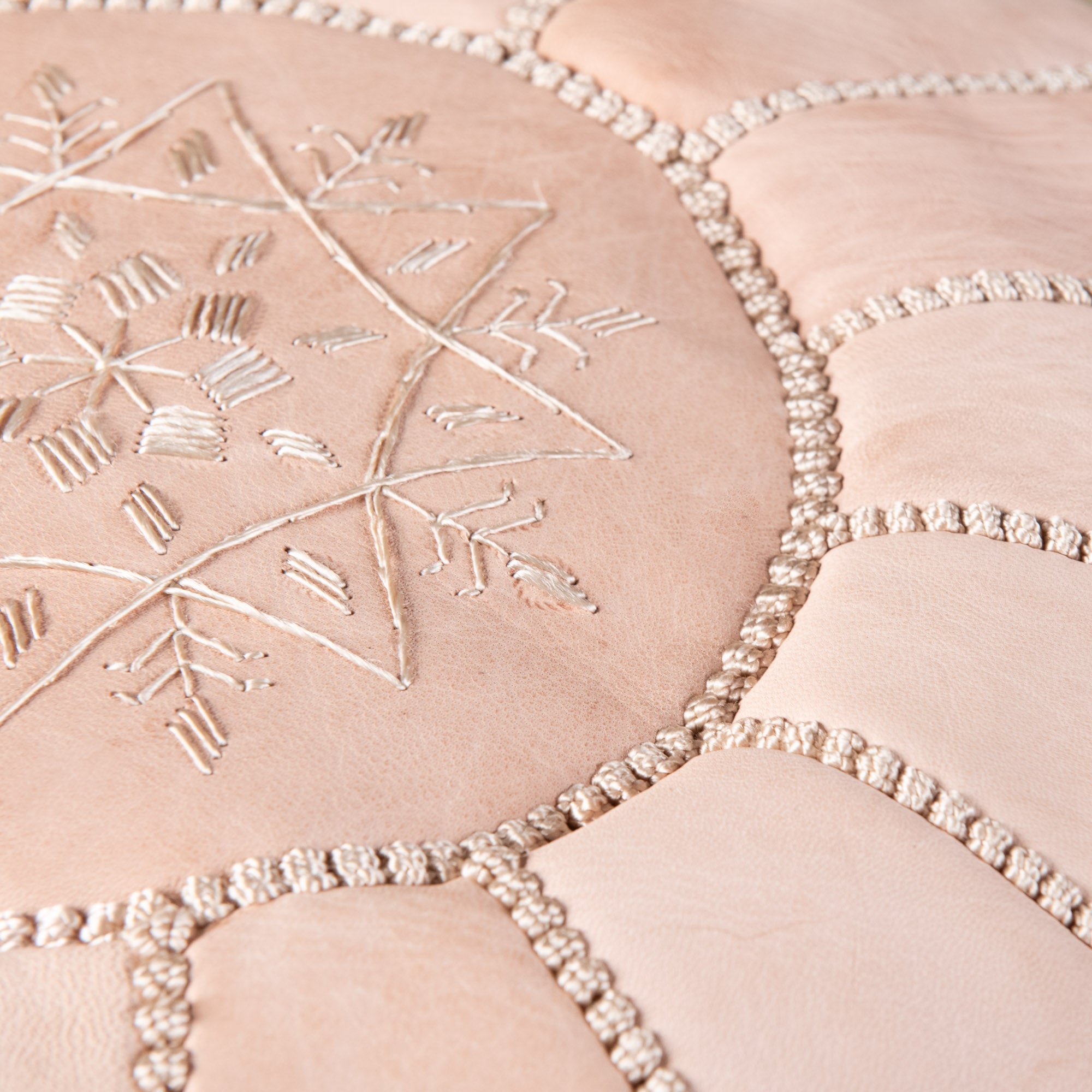 Authentic Moroccan Leather Pouf - Nude - Benisouk