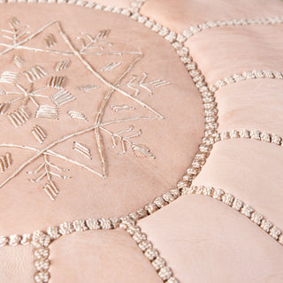Authentic Moroccan Leather Pouf - Nude - Benisouk