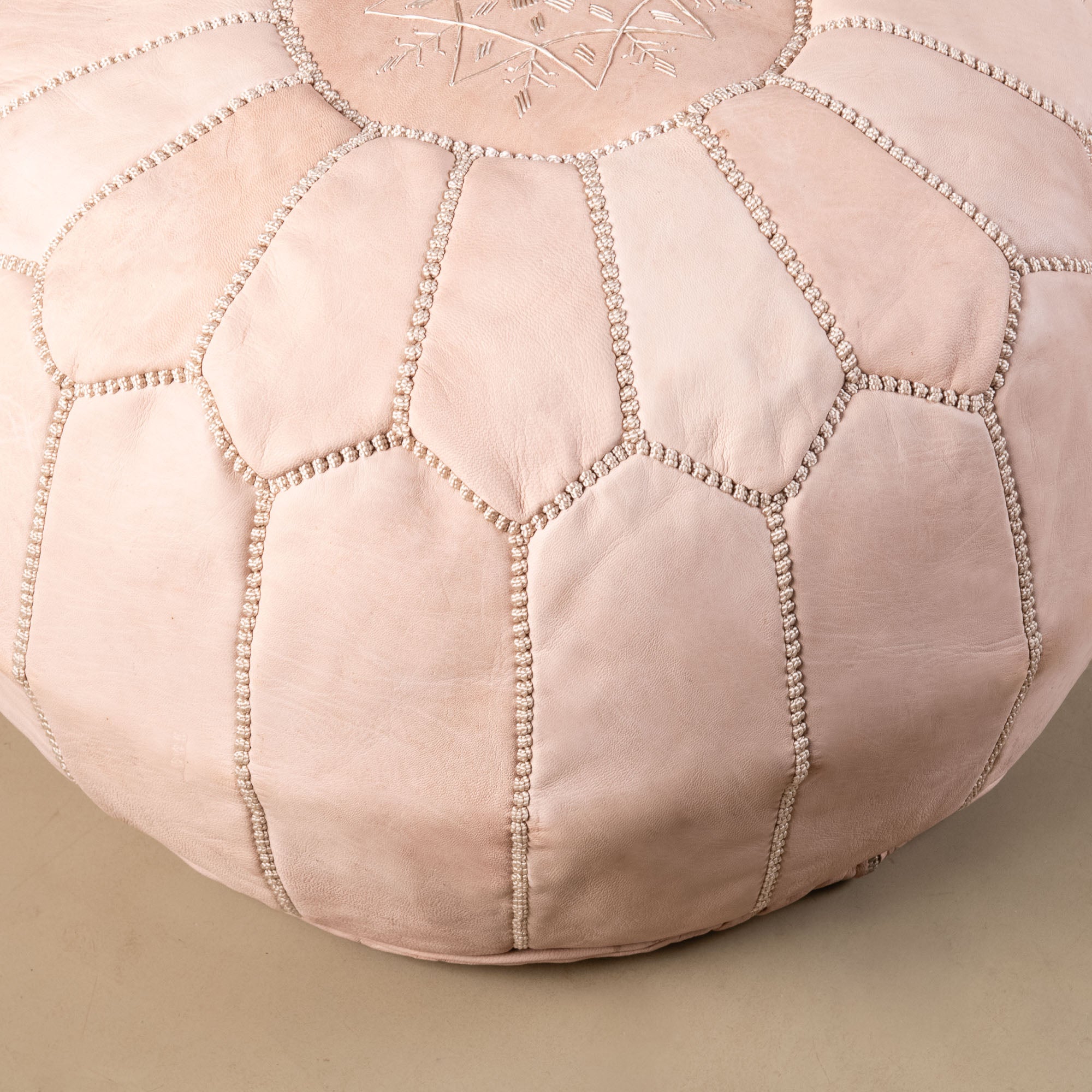 Authentic Moroccan Leather Pouf - Nude - Benisouk