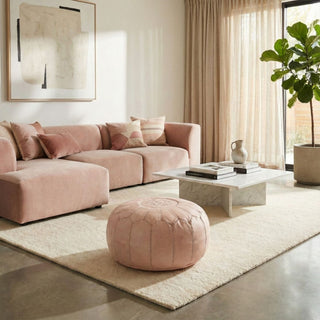 Authentic Moroccan Leather Pouf - Nude - Benisouk