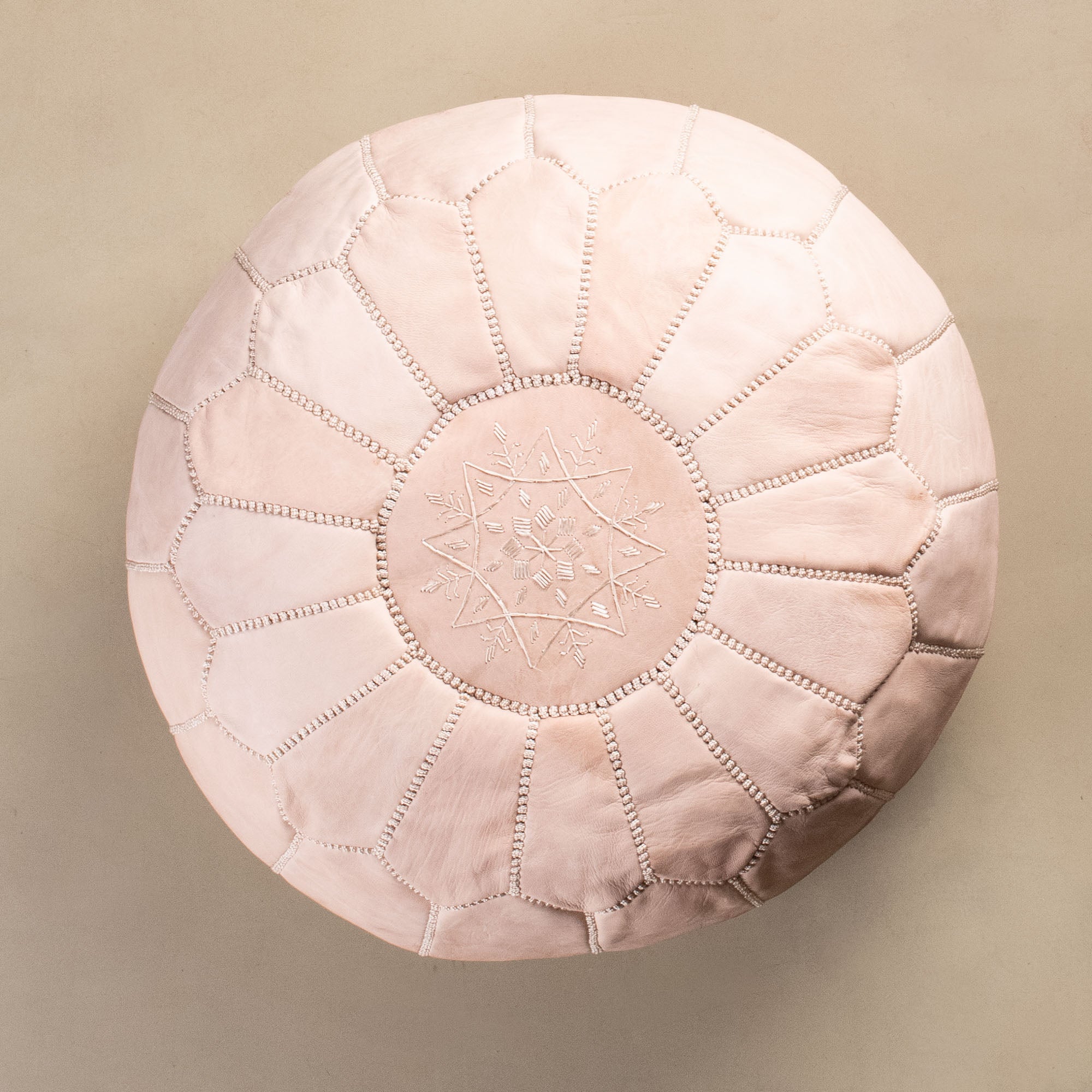 Authentic Moroccan Leather Pouf - Nude - Benisouk