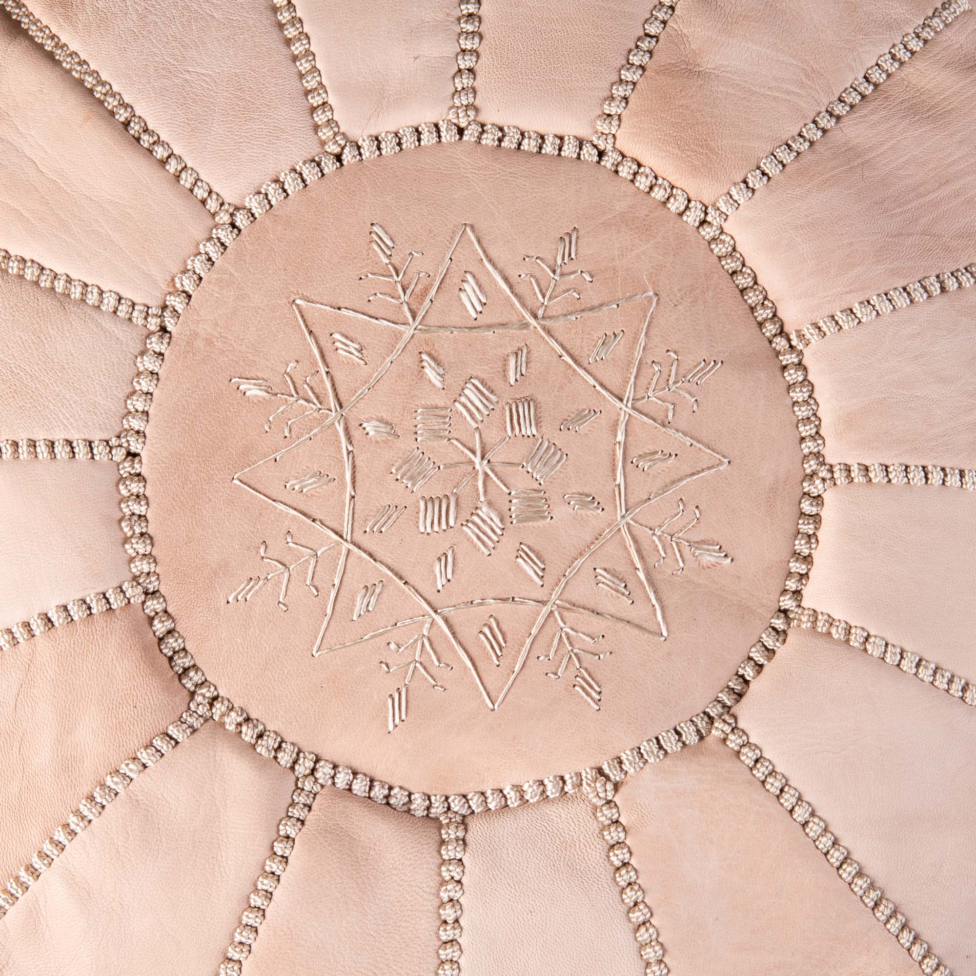 Authentic Moroccan Leather Pouf - Nude - Benisouk