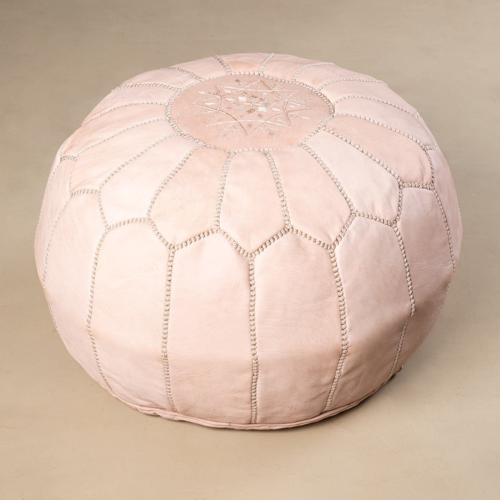 Authentic Moroccan Leather Pouf - Nude - Benisouk
