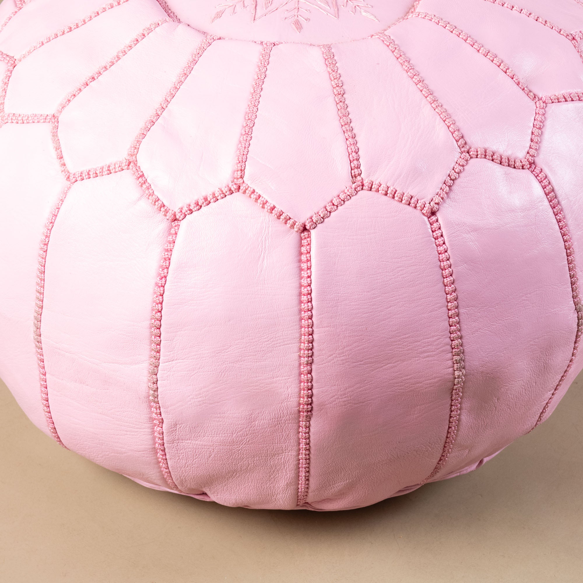 Authentic Moroccan Leather Pouf - Pink - Benisouk