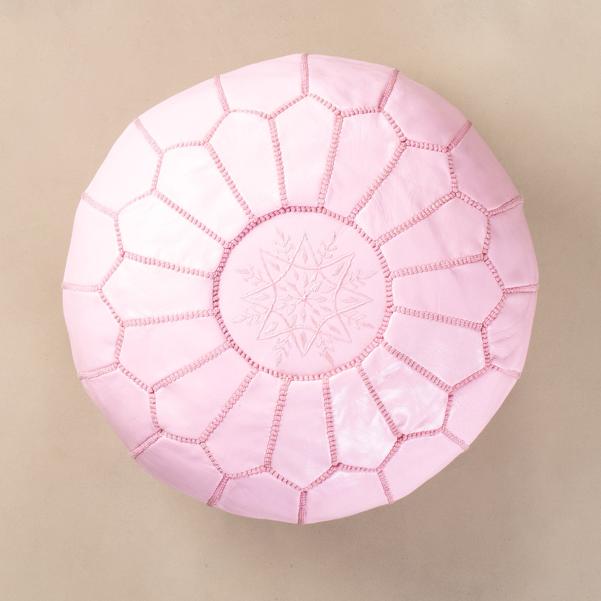 Authentic Moroccan Leather Pouf - Pink - Benisouk