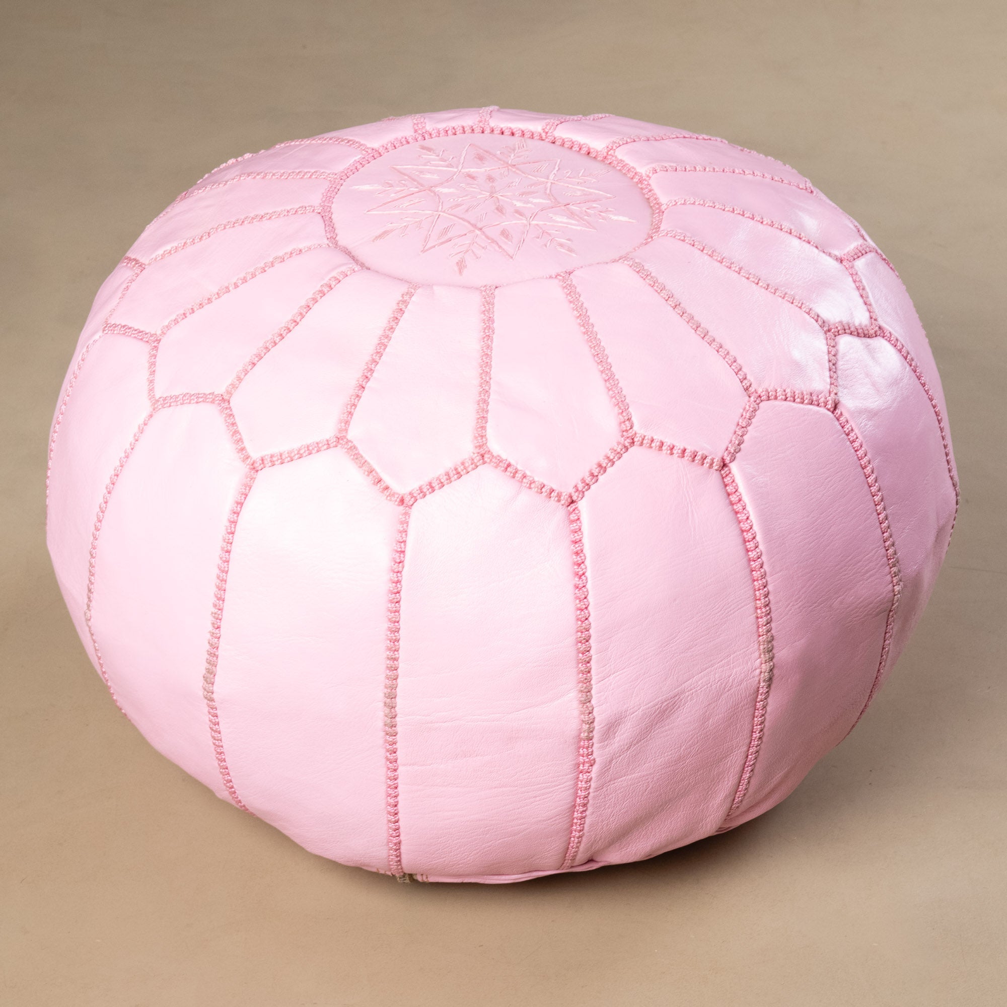 Authentic Moroccan Leather Pouf - Pink - Benisouk