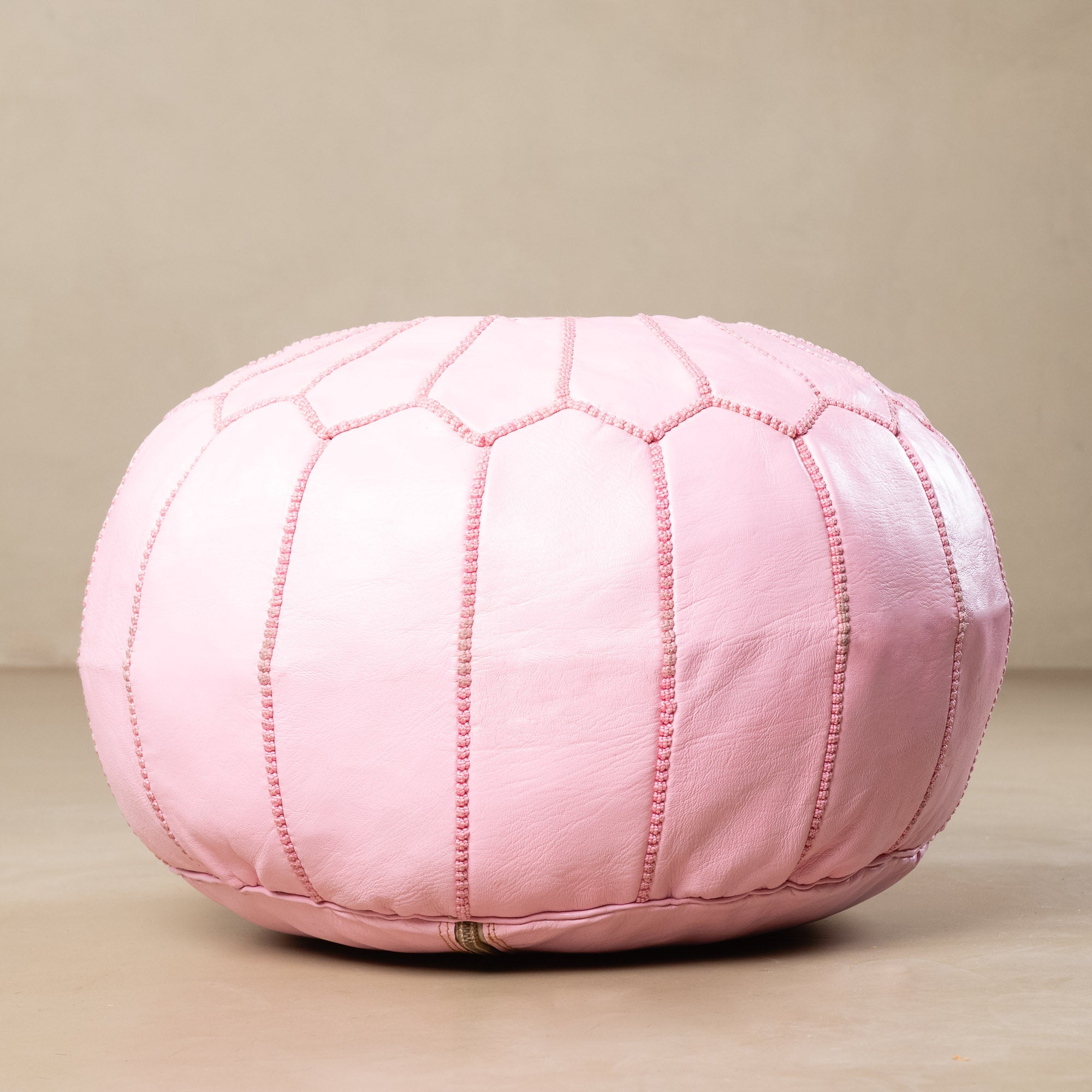 Authentic Moroccan Leather Pouf - Pink - Benisouk