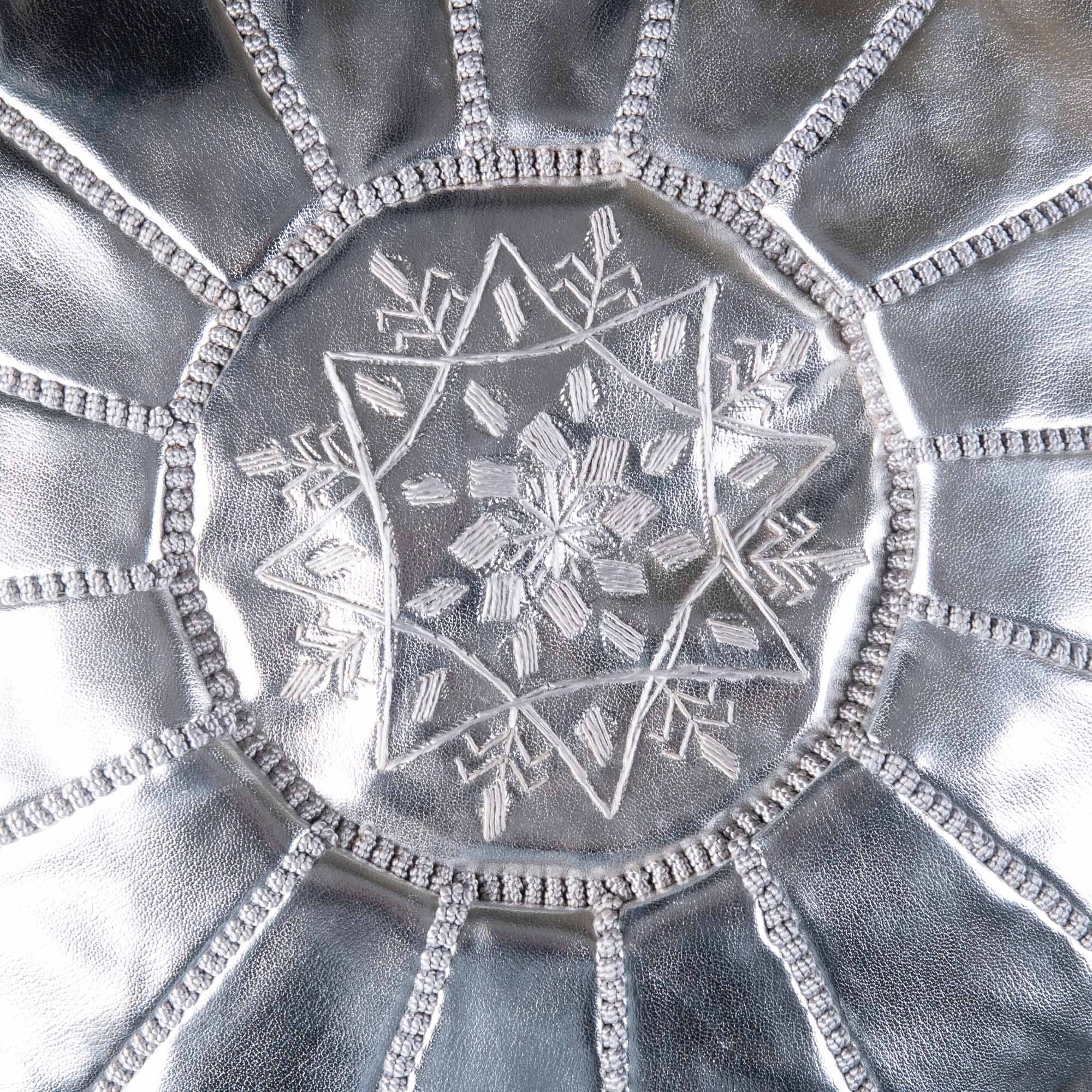 Authentic Moroccan Leather Pouf - Silver - Benisouk