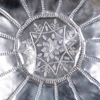 Authentic Moroccan Leather Pouf - Silver - Benisouk