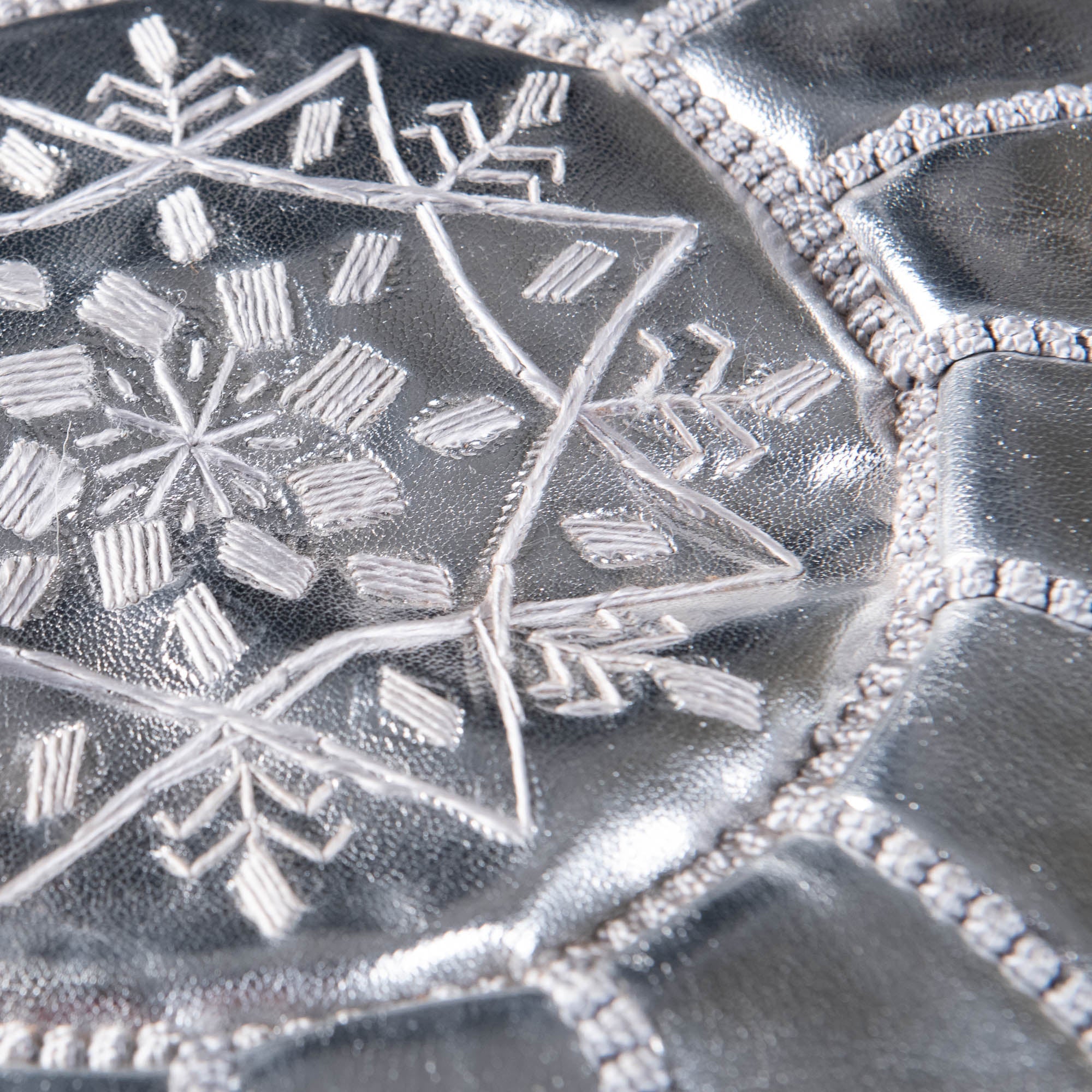 Authentic Moroccan Leather Pouf - Silver - Benisouk