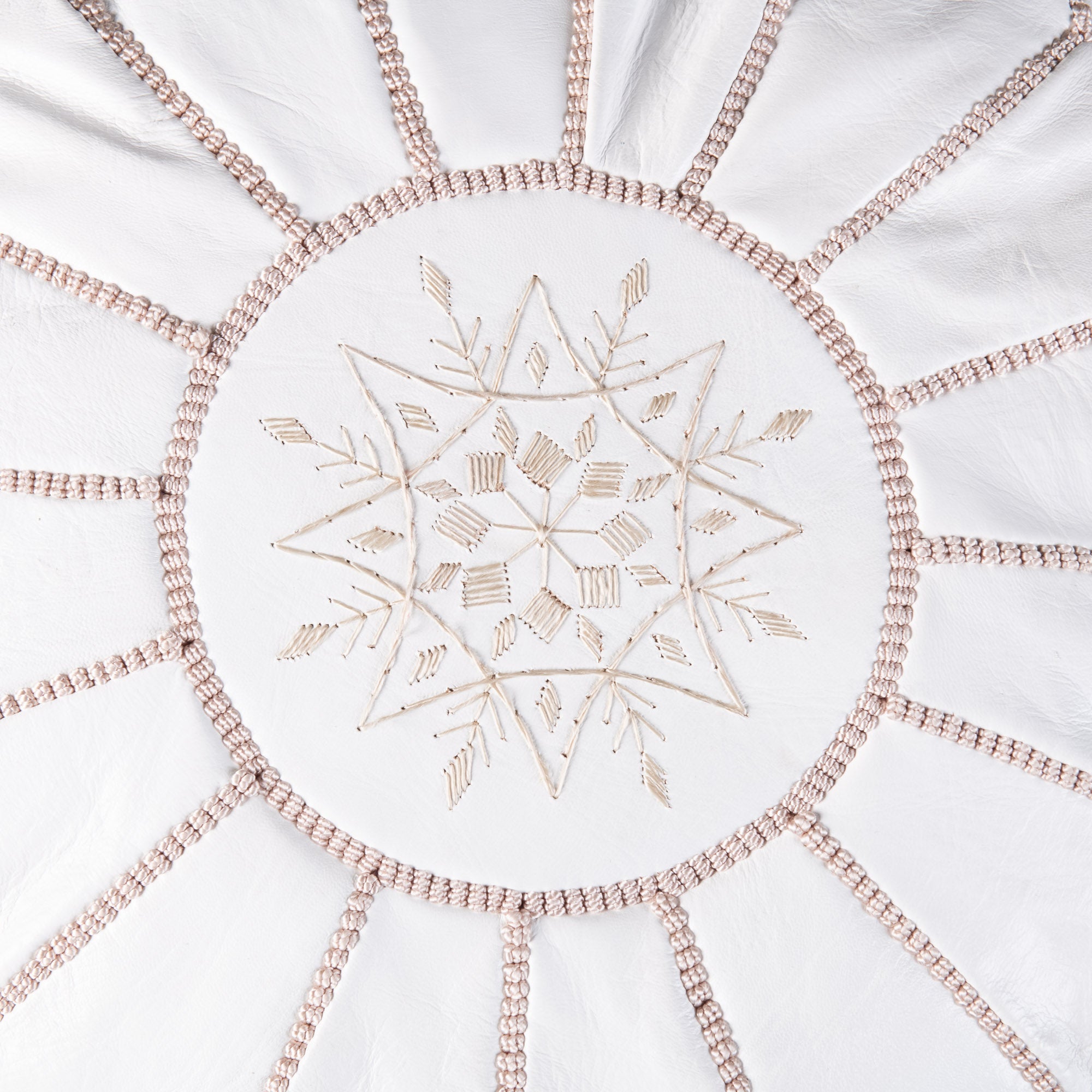 Authentic Moroccan Leather Pouf - White and Beige - Benisouk