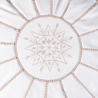 Authentic Moroccan Leather Pouf - White and Beige - Benisouk