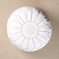 Authentic Moroccan Leather Pouf - White and Beige
