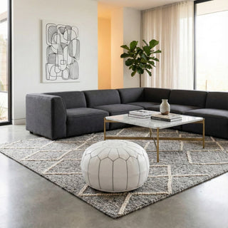 Authentic Moroccan Leather Pouf - White and Grey - Benisouk
