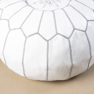Authentic Moroccan Leather Pouf - White and Grey - Benisouk