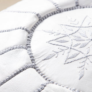 Authentic Moroccan Leather Pouf - White and Grey - Benisouk