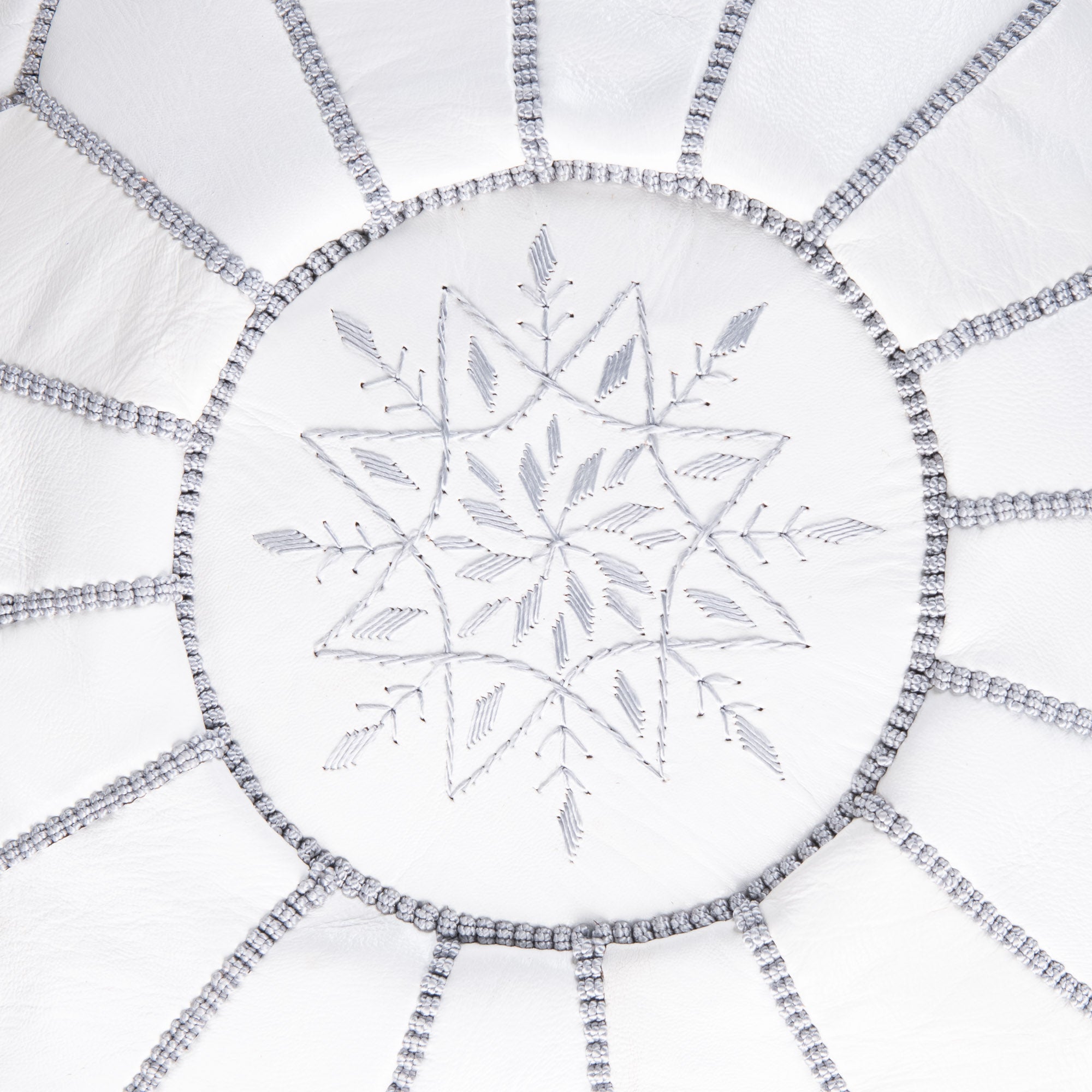 Authentic Moroccan Leather Pouf - White and Grey - Benisouk