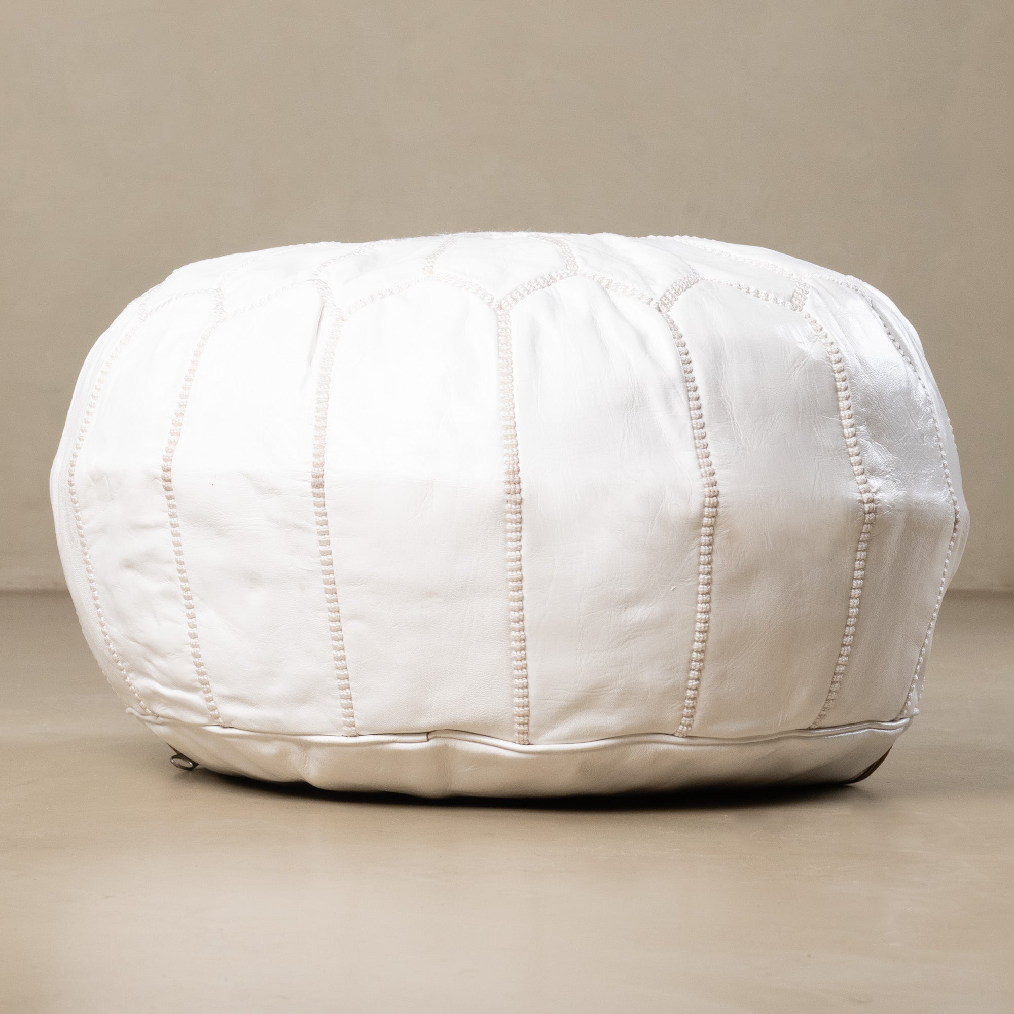 Authentic Moroccan Leather Pouf - White - Benisouk