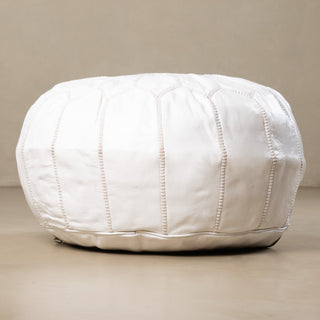 Authentic Moroccan Leather Pouf - White - Benisouk