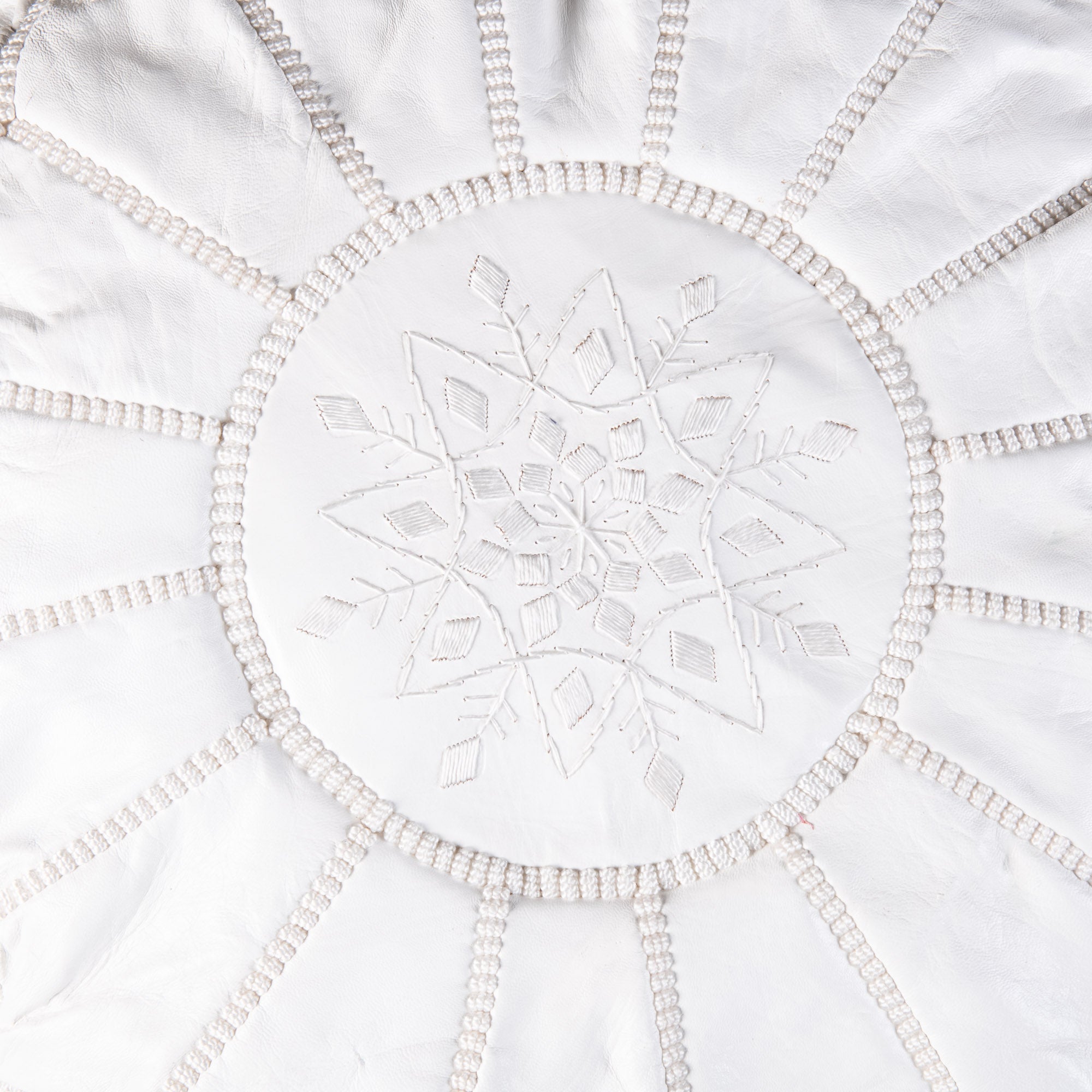 Authentic Moroccan Leather Pouf - White - Benisouk