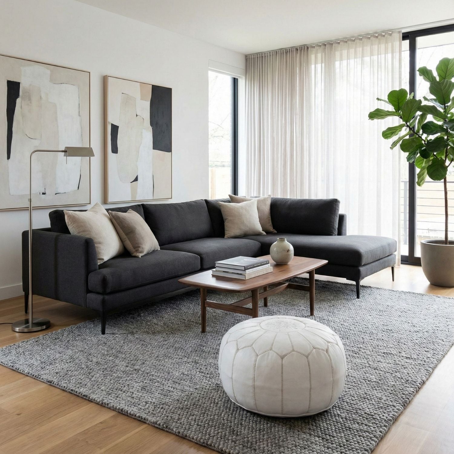 Authentic Moroccan Leather Pouf - White - Benisouk