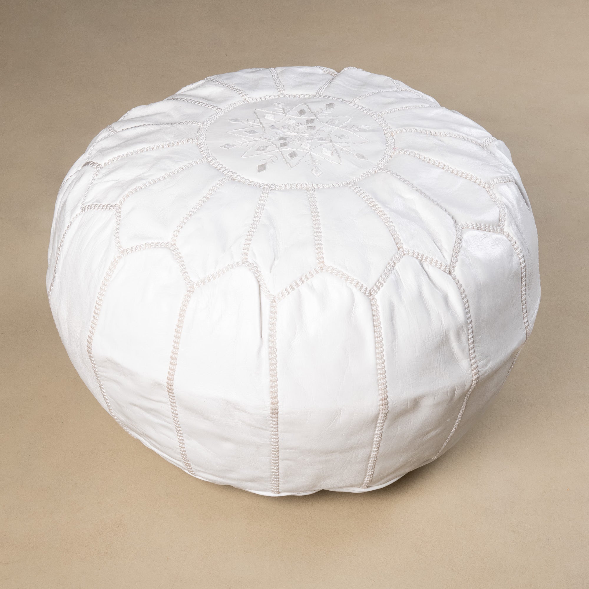 Authentic Moroccan Leather Pouf - White - Benisouk