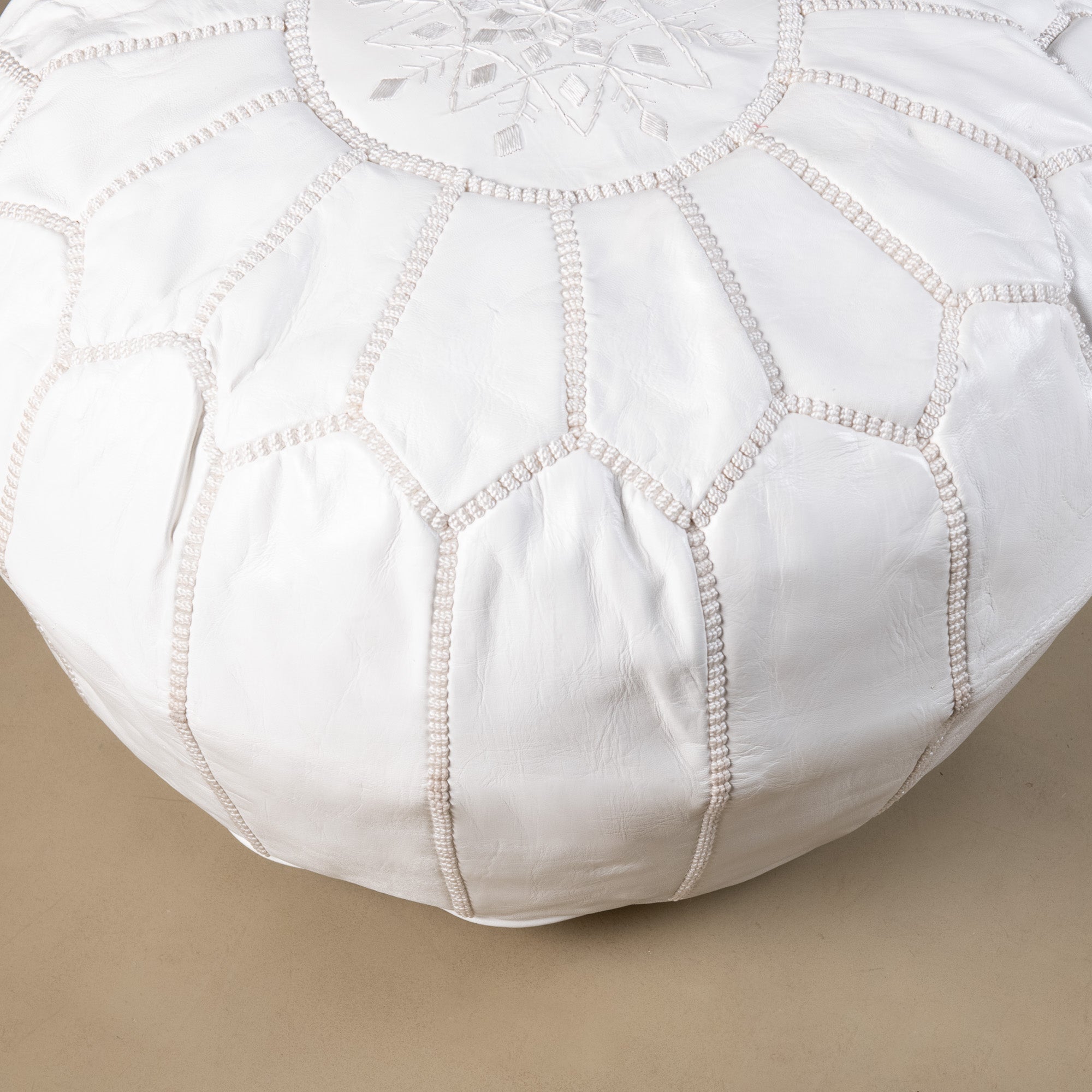 Authentic Moroccan Leather Pouf - White - Benisouk