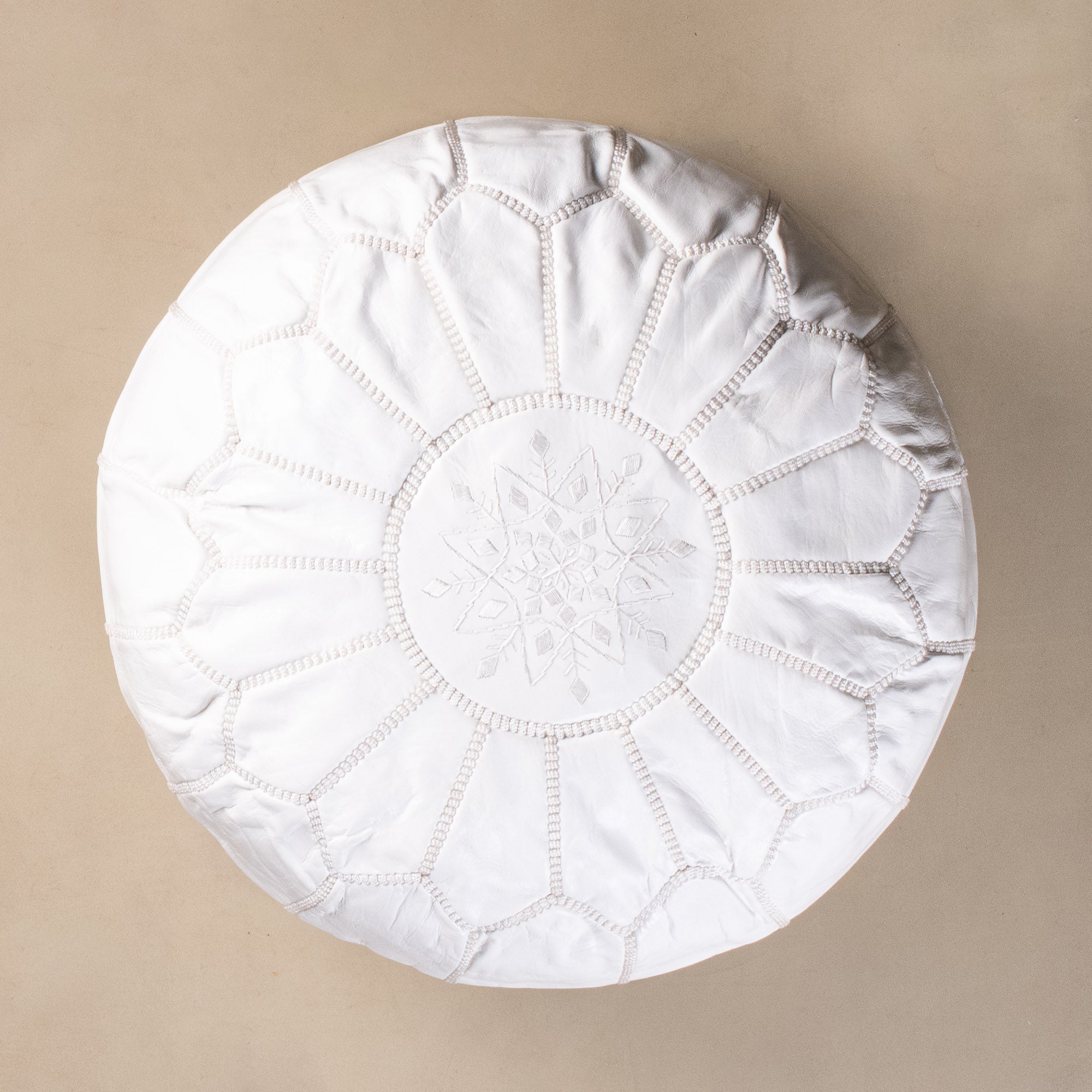 Authentic Moroccan Leather Pouf - White - Benisouk