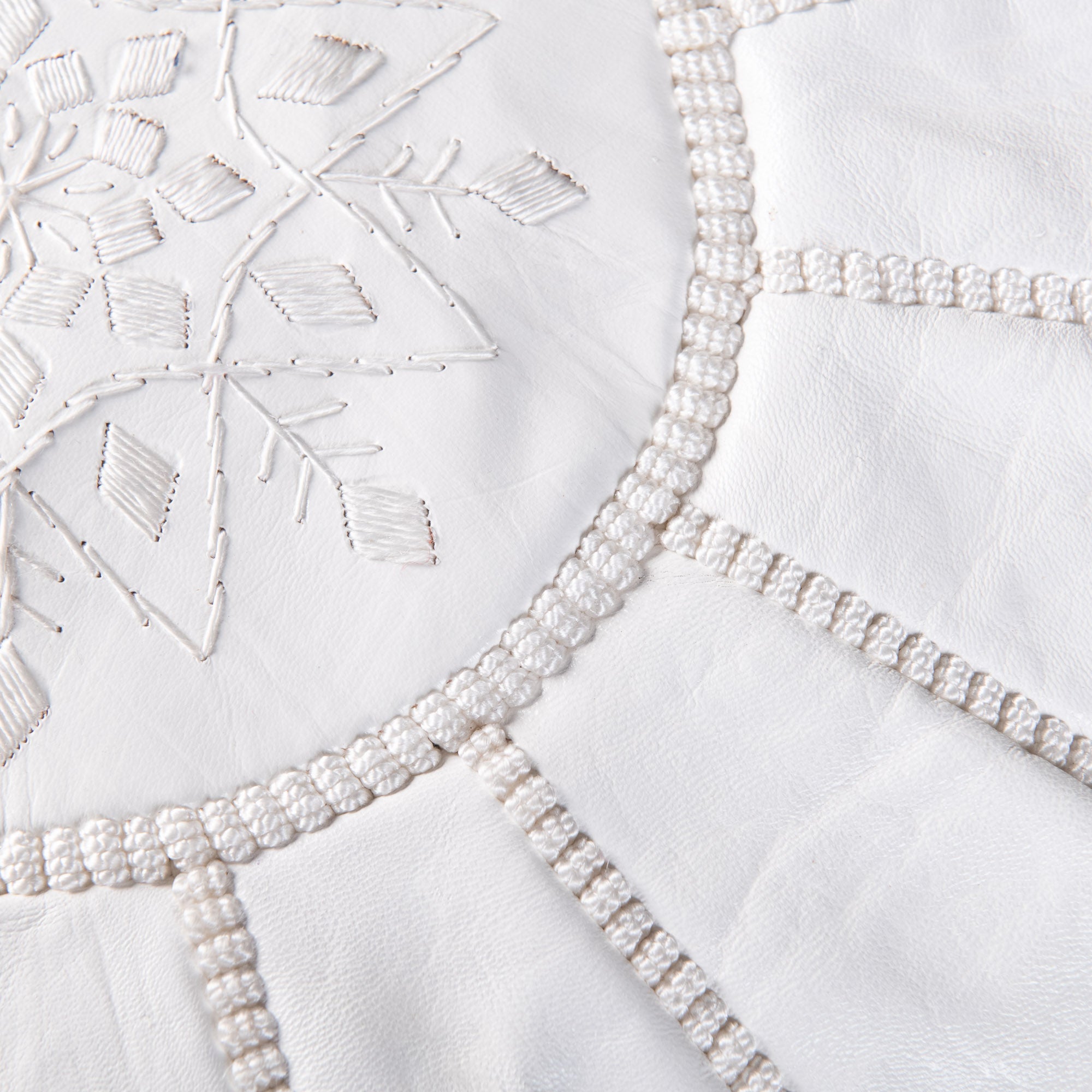 Authentic Moroccan Leather Pouf - White - Benisouk