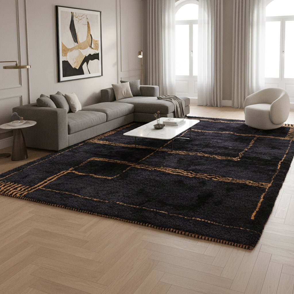 Black Sands Mirage - Luxury Shag Moroccan Rug - Benisouk