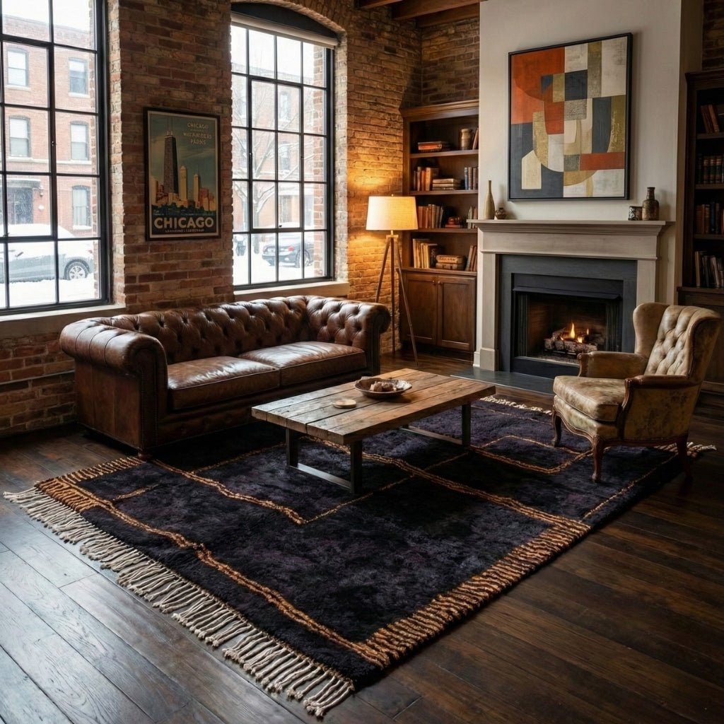 Black Sands Mirage - Luxury Shag Moroccan Rug - Benisouk