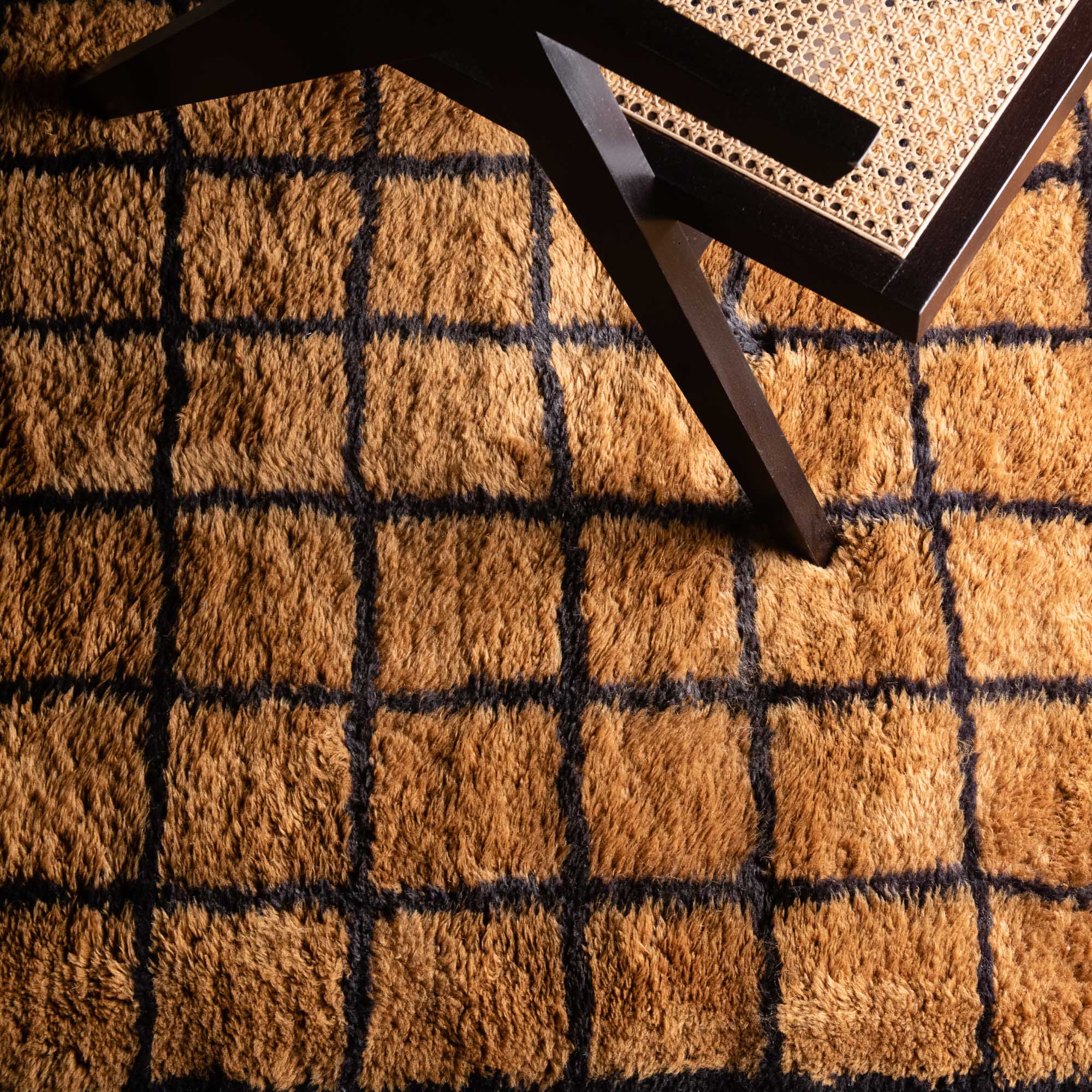 Bronze Grid - Luxury Shag Moroccan Runner Rug - Benisouk