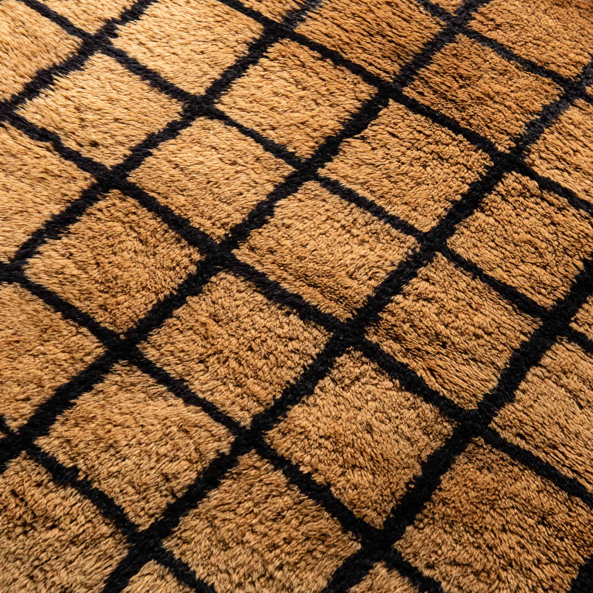 Bronze Grid - Luxury Shag Moroccan Runner Rug - Benisouk