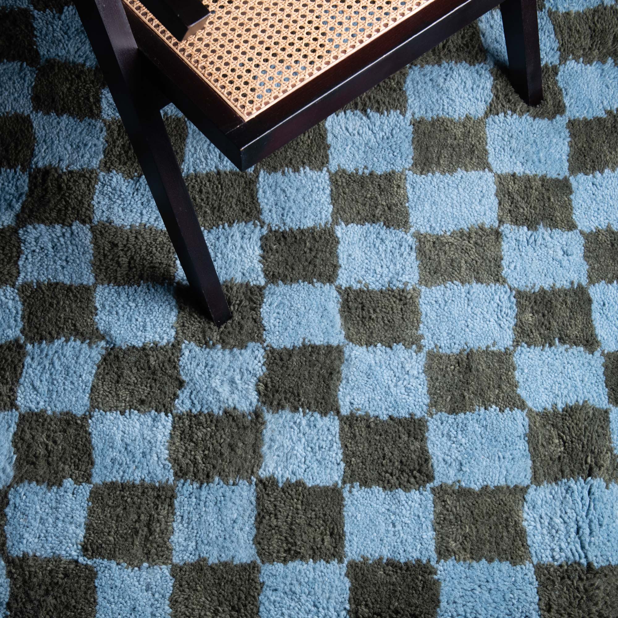 Dama Soldier green Hawaiian Blue - Shag Moroccan rug - Benisouk