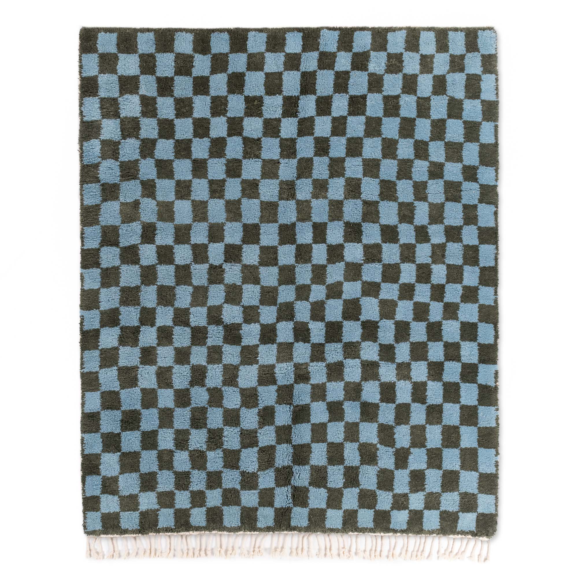 Dama Soldier green Hawaiian Blue - Shag Moroccan rug - Benisouk