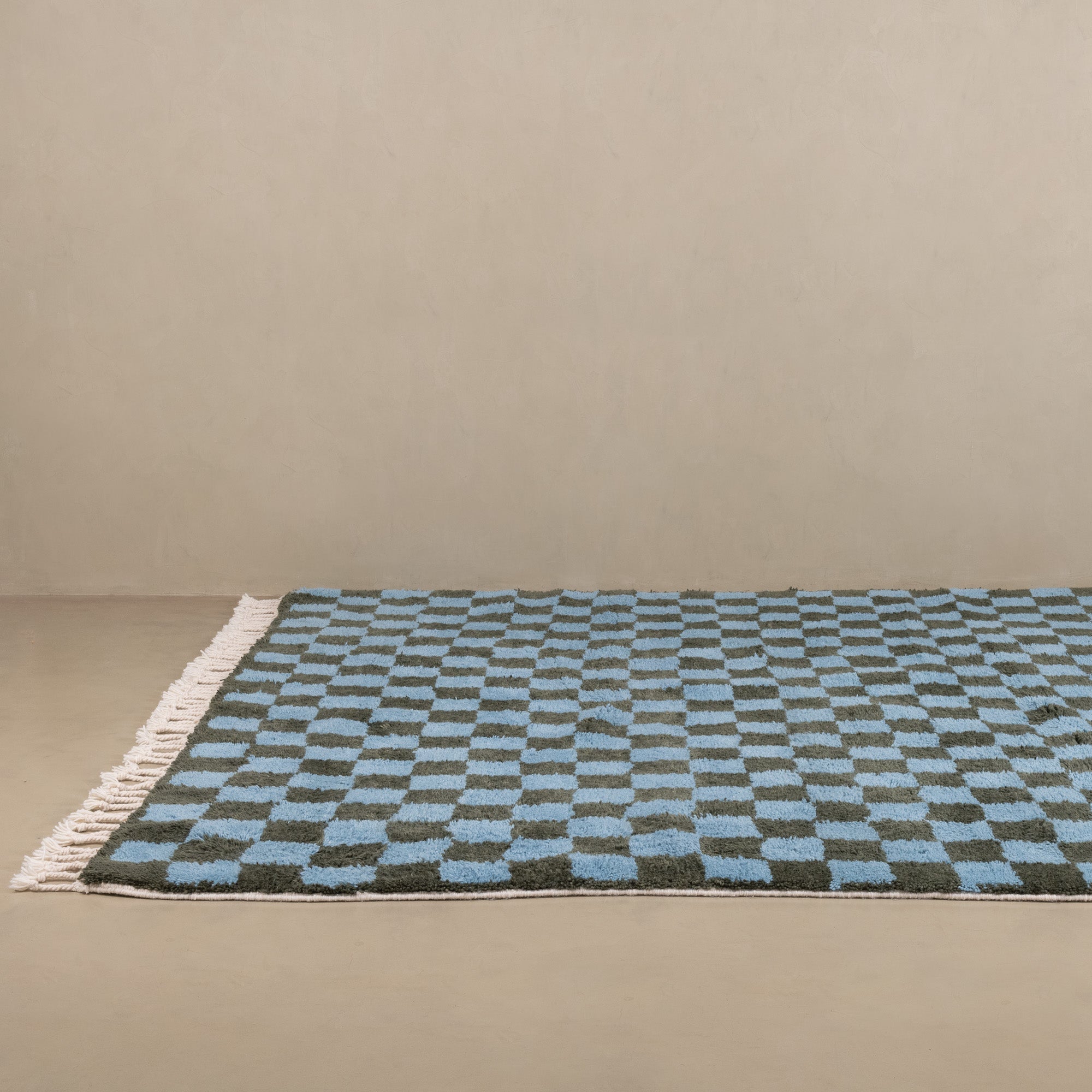 Dama Soldier green Hawaiian Blue - Shag Moroccan rug - Benisouk