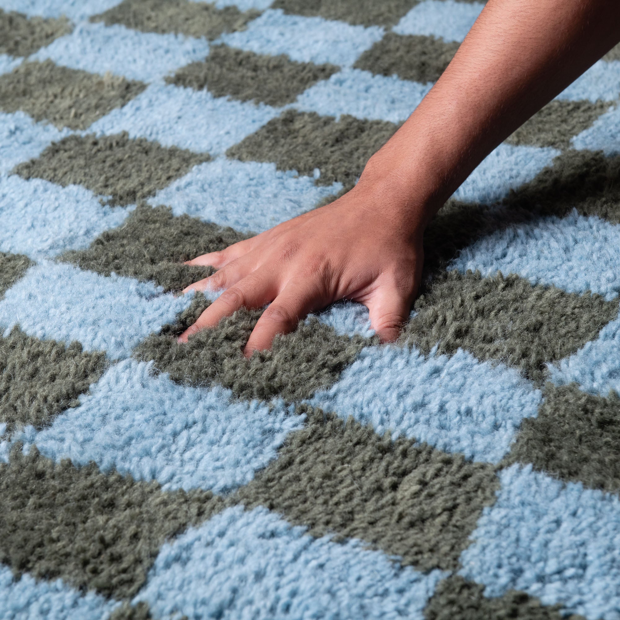 Dama Soldier green Hawaiian Blue - Shag Moroccan rug - Benisouk