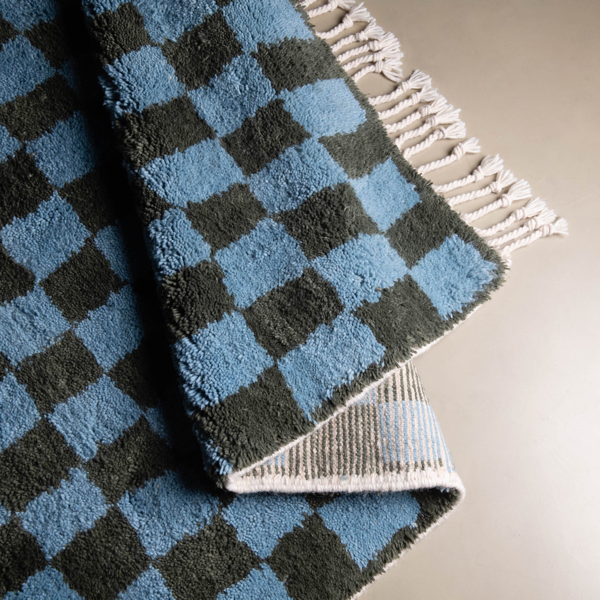 Dama Soldier green Hawaiian Blue - Shag Moroccan rug - Benisouk